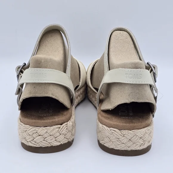 NWT TOMS Abby Flatform Espadrille Sandals, Leather Natural Woven , Women's 11 - Picture 7 of 16